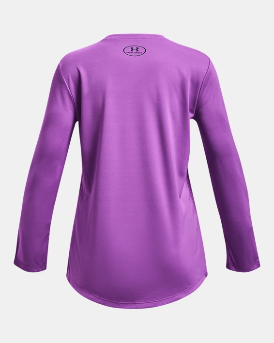 Girls' UA Tech™ Big Logo Print Fill Long Sleeve in Purple image number 1